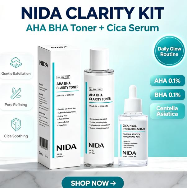 Aha Bha Exfoliant - ชุดผลิตภัณฑ์บำรุงผิวหน้า NIDA Hydrating Clarifying พร้อมโทนเนอร์ผลัดเซลล์ผิว AHA