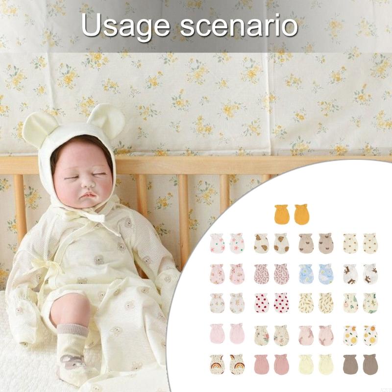 Skincare Newborn - 1 คู่ทารกแรกเกิดผ้าฝ้าย Mittens ข้อมือป้องกันรอยขีดข่วนนุ่มทารกป้องกันมือสำหรับผิวบอบบาง Care A2UB