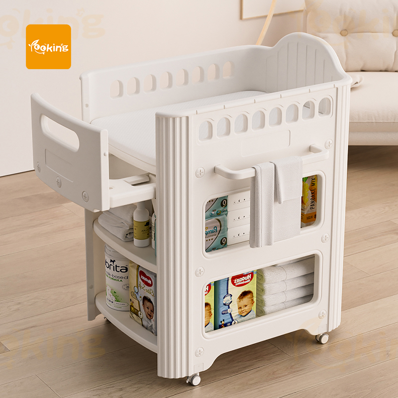 Skincare Newborn - โต๊ะเปลี่ยนผ้าอ้อมเด็กแรกเกิดแบบ Stokk ป้องกันผิวของทารก ปรับความสูงได้ พร้อมที่จัดเก็บและโต๊ะเครื่องแป้ง