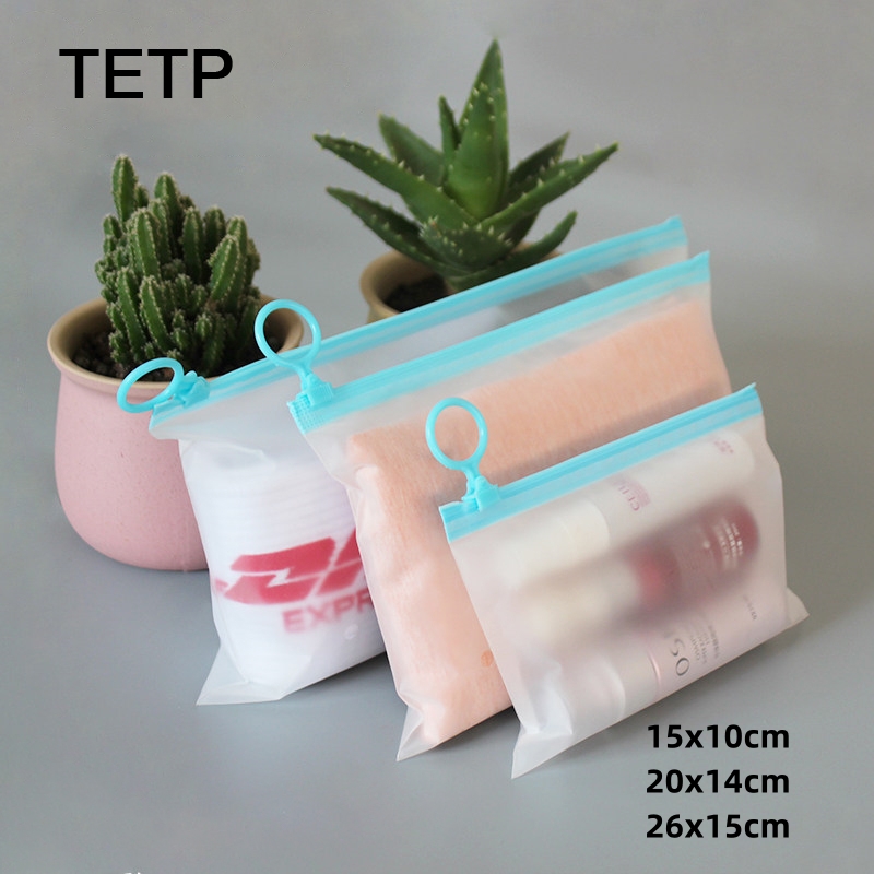 Skincare D'Alba - ถุงซิปแบบฝ้า TETP พร้อมห่วงดึงสีน้ำเงิน สำหรับใส่ผลิตภัณฑ์ดูแลผิว ถุงเท้า อุปกรณ์อาบน้ำ