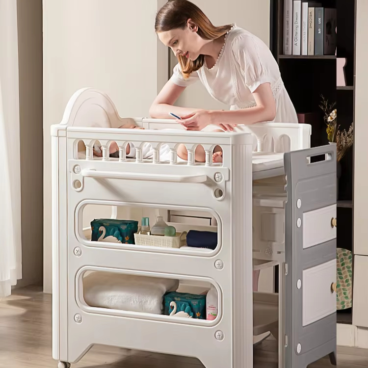 Skincare Newborn - สถานีเปลี่ยนผ้าอ้อมเด็กแรกเกิด ปกป้องผิวหนังของทารก ปรับความสูงได้ พร้อมที่จัดเก็บและโต๊ะเปลี่ยนผ้าอ้อม